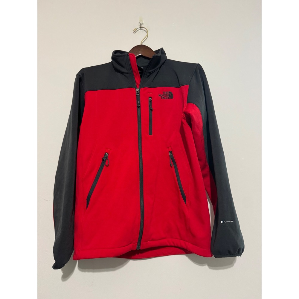 The North Face FlashDry Softshell Jacket Mens Medium Red Grey Colorblock Zip